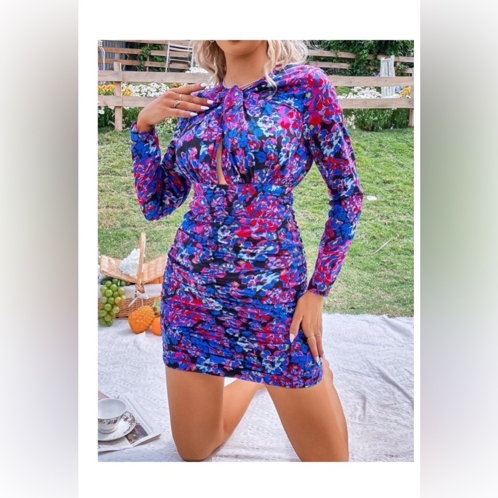 SZ Zara Floral Long Sleeve Ruffle Mini Dress Blogger fav XS ✨✨🔥